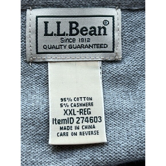 LL Bean Sweater Mens XXL Grey Cotton Cashmere Blend V Neck Pullover Soft  274603 - Picture 6 of 9